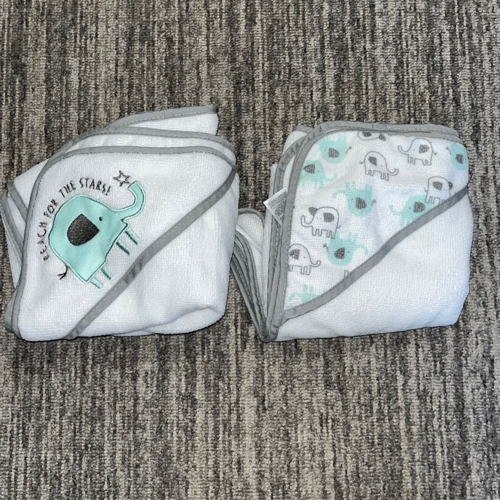 Baby Gear Hooded Towels 2-Pack Elephant Applique 28x28 Baby‎ Bath